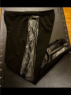 Yours Women's Black Leggings with Faux Leather Panel